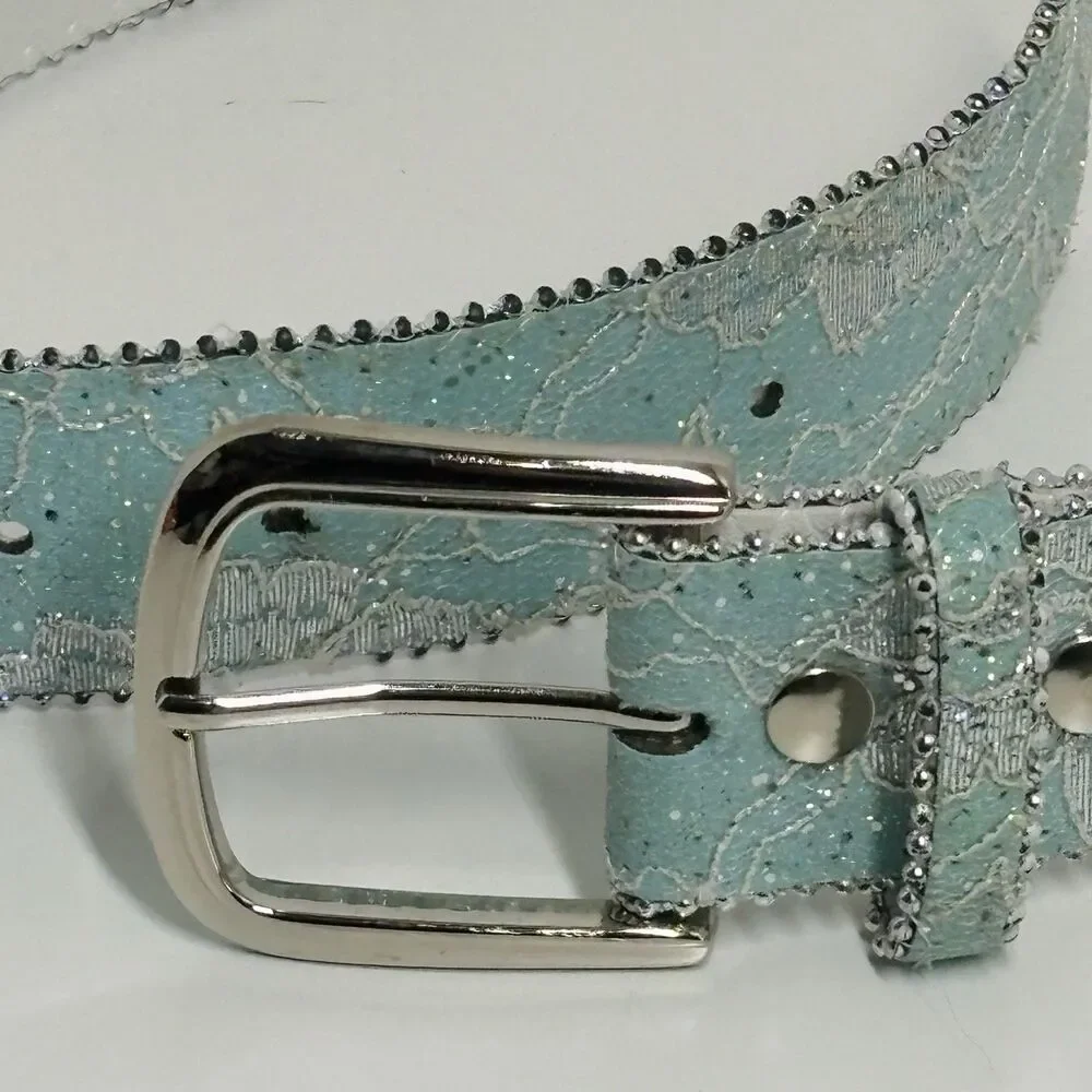 Vtg Y2K Justice Belt Girls Mint Green Silver Buckle Lace Western Dolly Parton